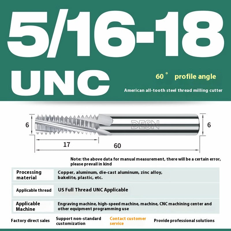 1115-65° high hard tungsten carbide thread milling cutter Long tooth full tooth alloy American thread milling cutter UNC UNF aluminum stainless steel Shandong Denso Pricision Tools Co.,Ltd.